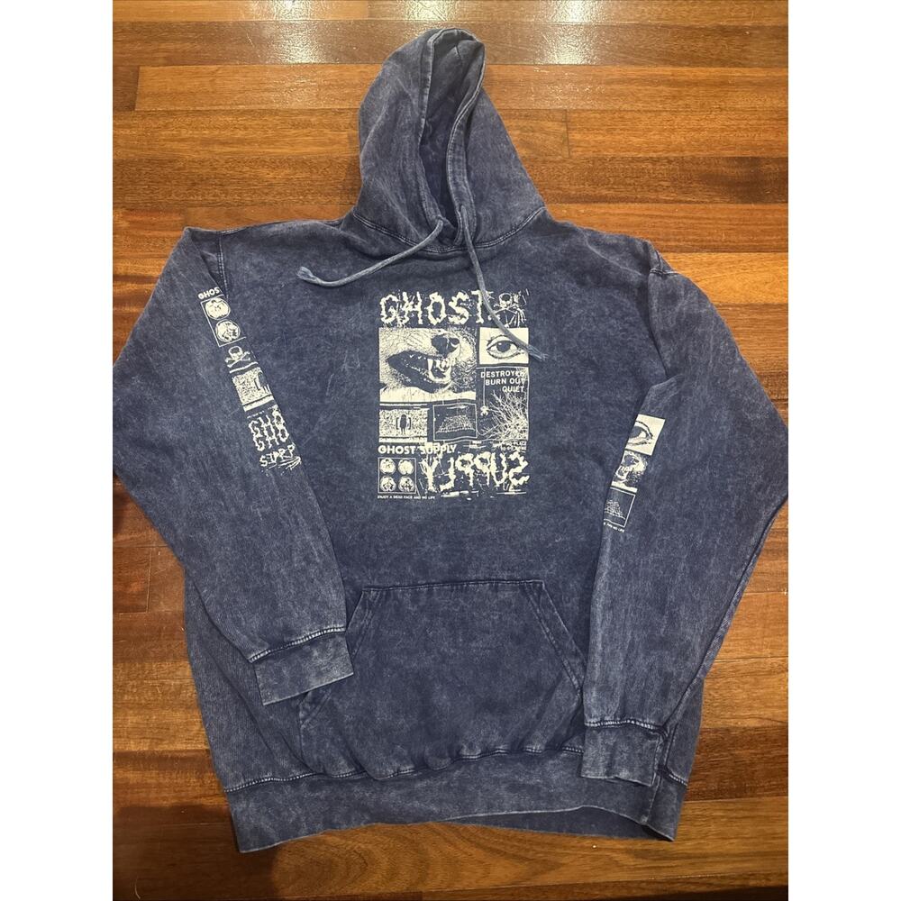 Ghost Supply Panel Pullover Hoodie RARE Size XL Colortone Eye Wolf